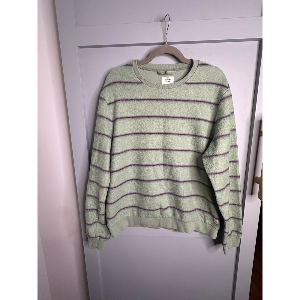 Marine Layer Mens Striped Crewneck Sweatshirt Green Purple Large 15436 Fall 2022